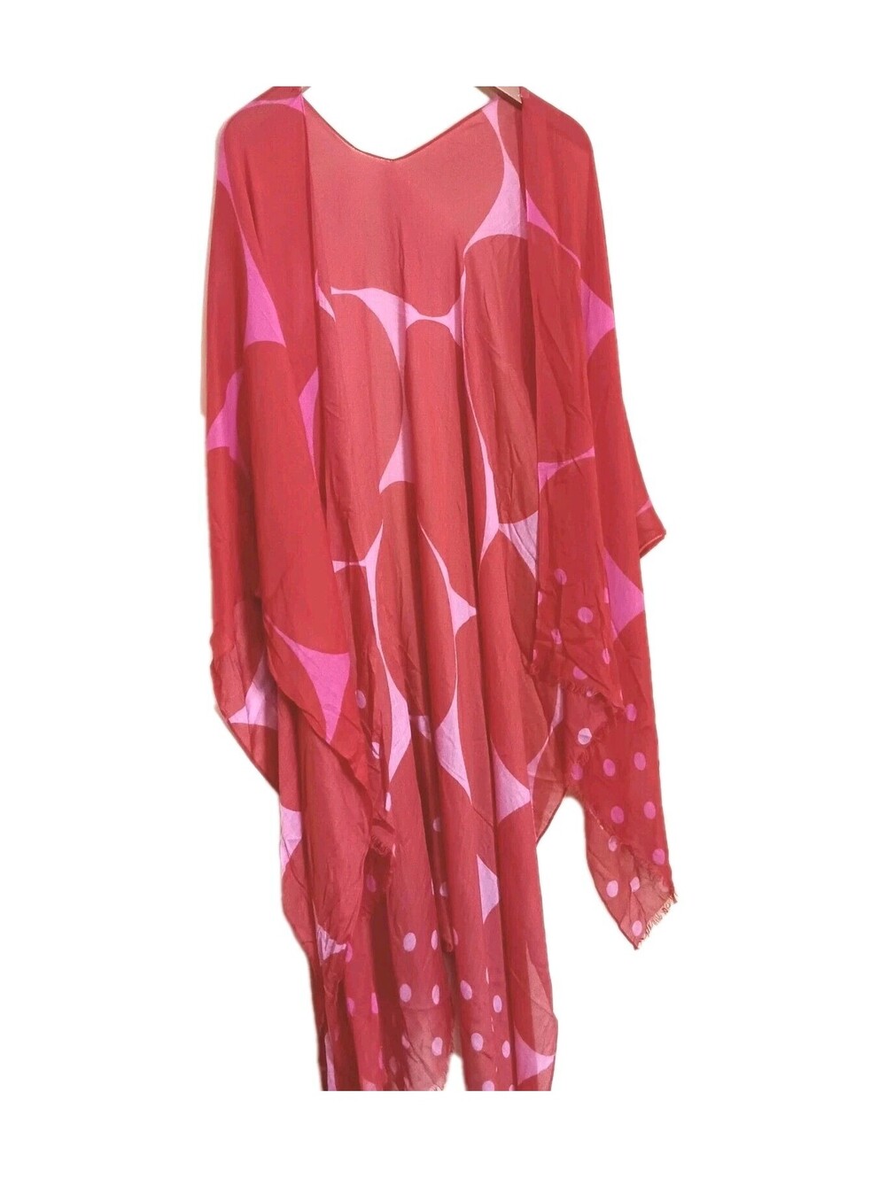 Kate Spade Joy Dot Ruana Scarf Kimono Tomato/Pink One Size Light Flowy Colorful